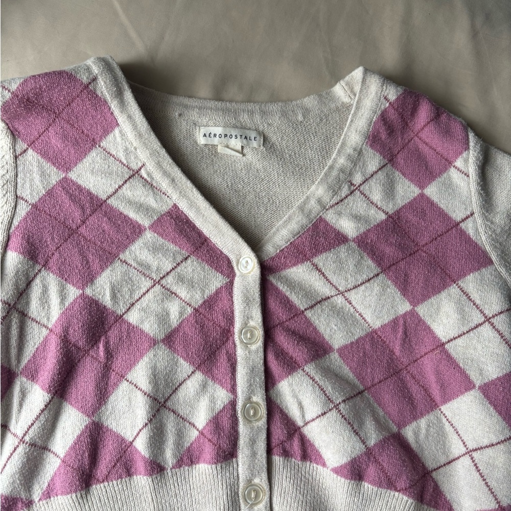 Aeropostale Women's Purple and White Cardigan